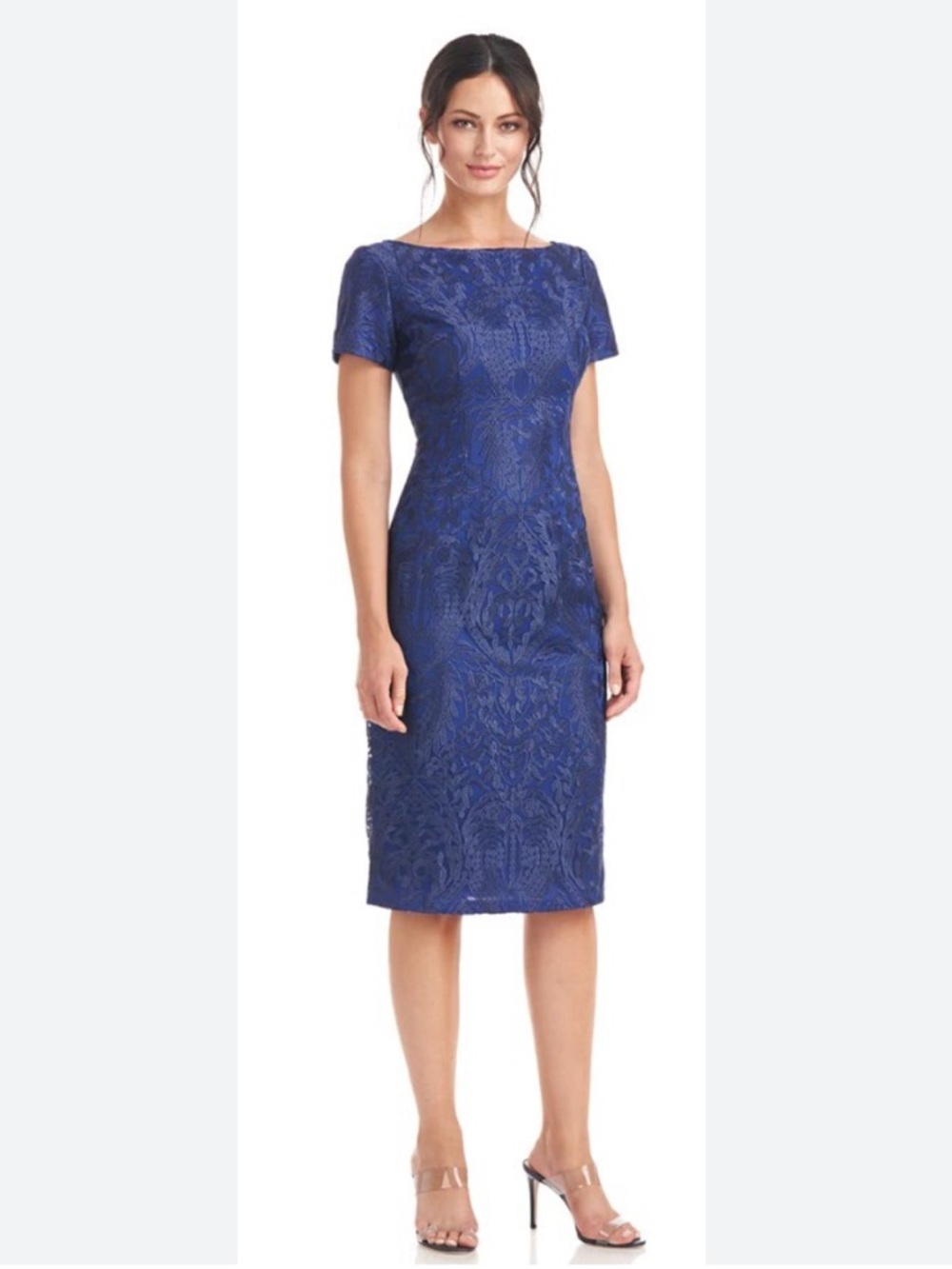 NWT JS Collections Embroidered Sheath Midnight Blue Cocktail Dress